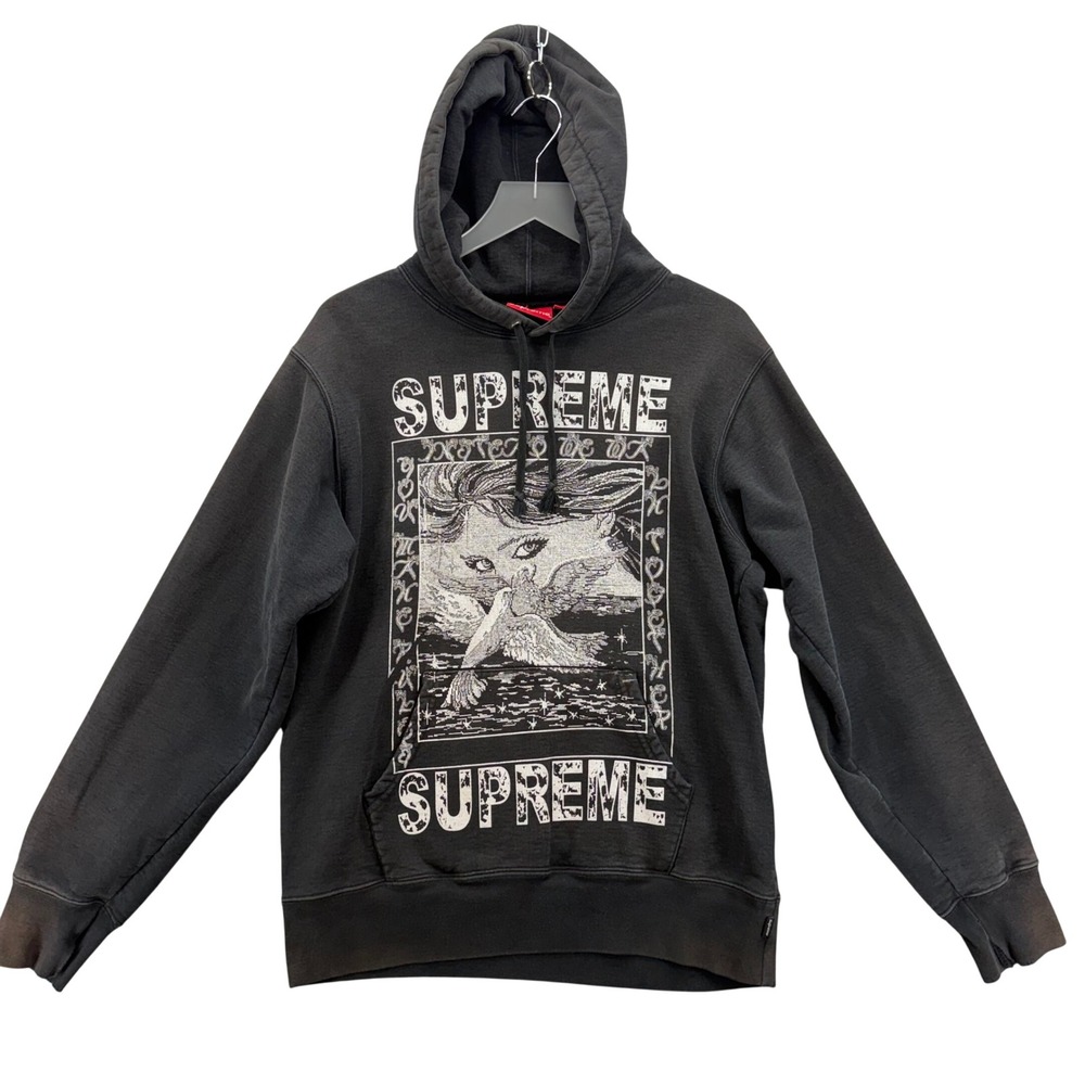 Supreme Doves Hooded Sweatshirt Size M Black Faded Distressed Graphic Hoodie